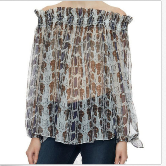 Off Shoulder Top Snakeskin Chiffon Blouse SILK - Picture 3 of 8